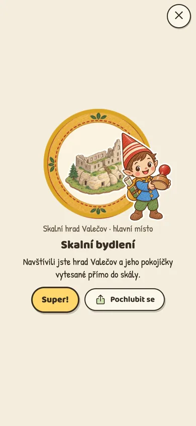 Odznak Skalní bydlení za návštěvu hradu Valečov