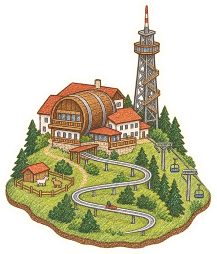Adventure Park Liberec na Javorníku – bobová dráha, farmička a Obří sud, kreslená vystřihovánka