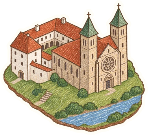 Bazilika sv. Prokopa a zámek Třebíč, kreslená vystřihovánka