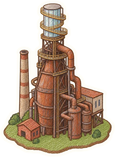 Bolt Tower a vysoká pec č. 1, kreslená vystřihovánka