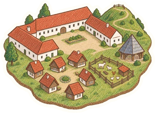 Centrum Eden – statek a farma v Bystřici nad Pernštejnem, kreslená vystřihovánka