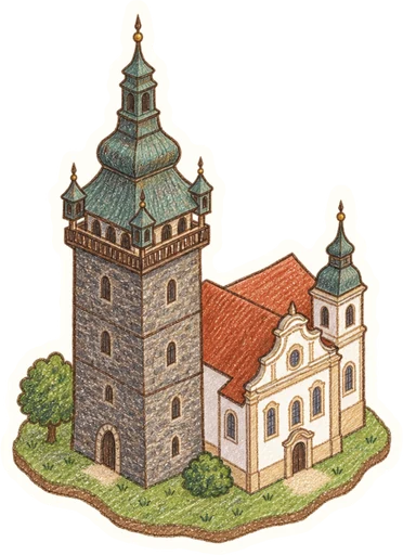 Černá věž v Českých Budějovicích, kreslená vystřihovánka