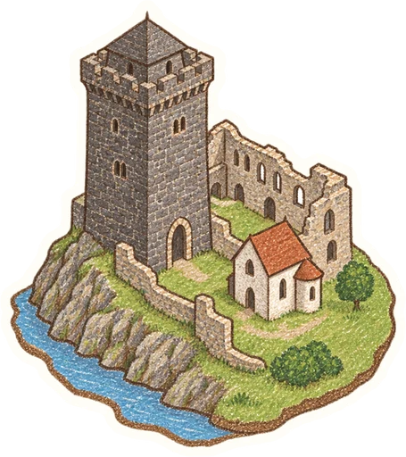 Chebský hrad s Černou věží, kreslená vystřihovánka