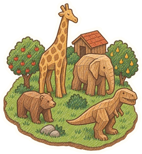První dřevěná zoo v Ostratě, kreslená vystřihovánka
