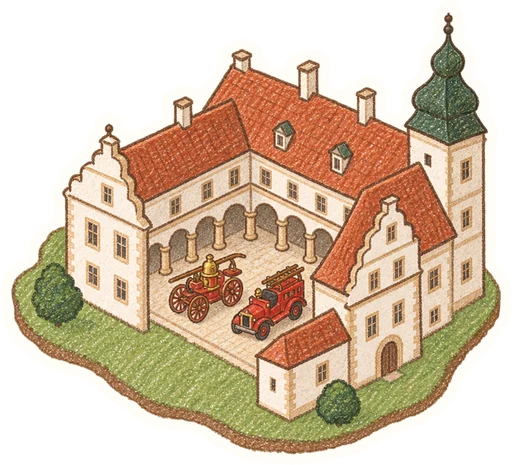 Hasičské muzeum na zámku Přibyslav, kreslená vystřihovánka