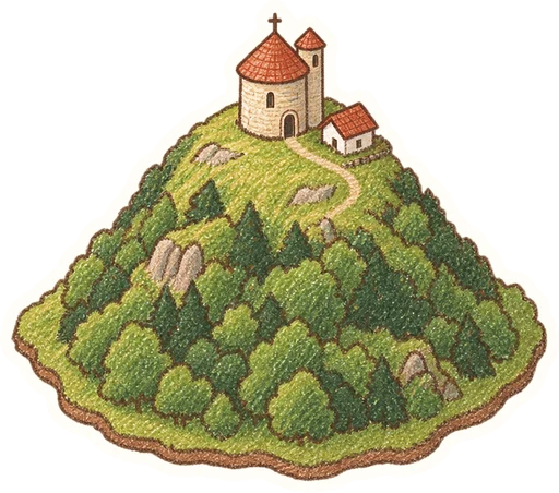 Hora Říp a rotunda sv. Jiří, kreslená vystřihovánka