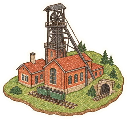 Hornický skanzen Březové Hory (Hornické muzeum Příbram), kreslená vystřihovánka