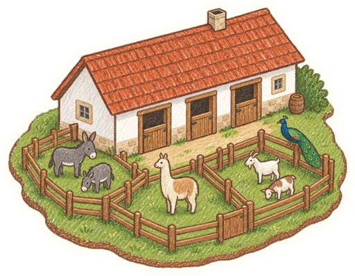 Hospodářský dvůr Bohuslavice – miniZOO, kreslená vystřihovánka