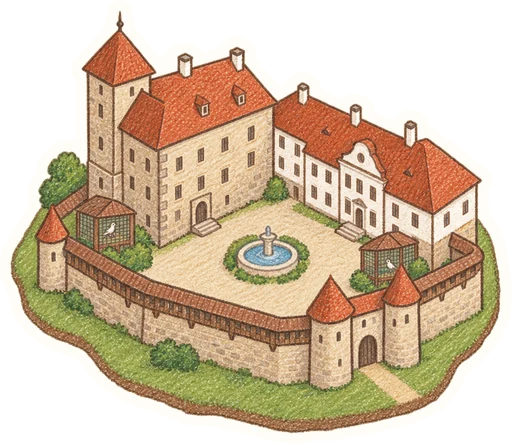 Hrad a zámek Polná – Městské muzeum a Stará škola, kreslená vystřihovánka