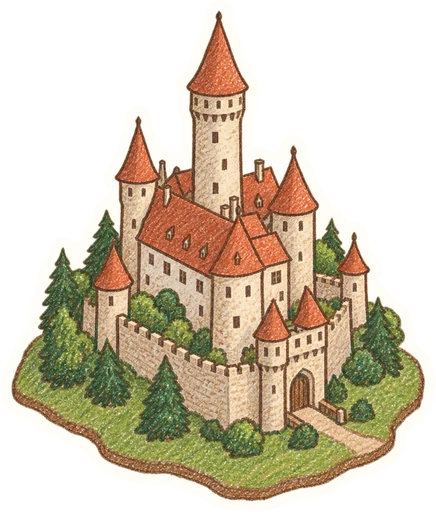 Hrad Bouzov, kreslená vystřihovánka