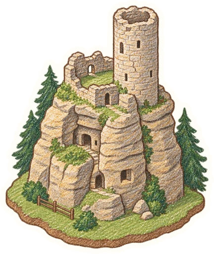 Skalní hrad Frýdštejn, kreslená vystřihovánka