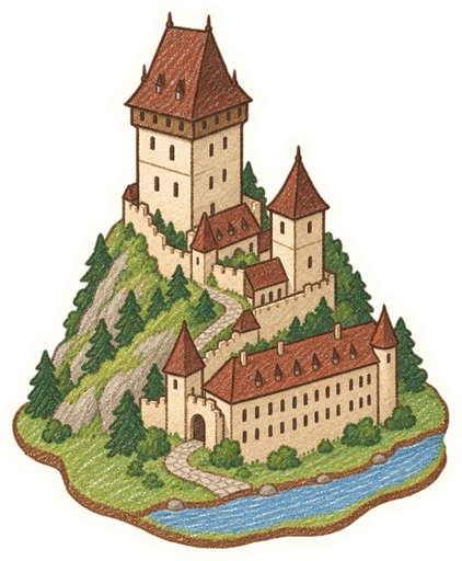 Hrad Karlštejn, kreslená vystřihovánka