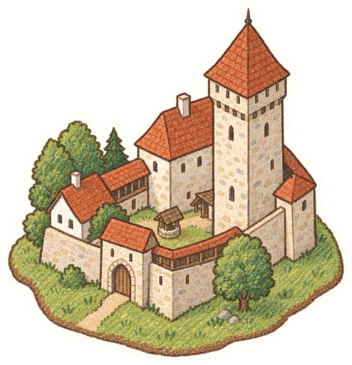 Hrad Malenovice, kreslená vystřihovánka