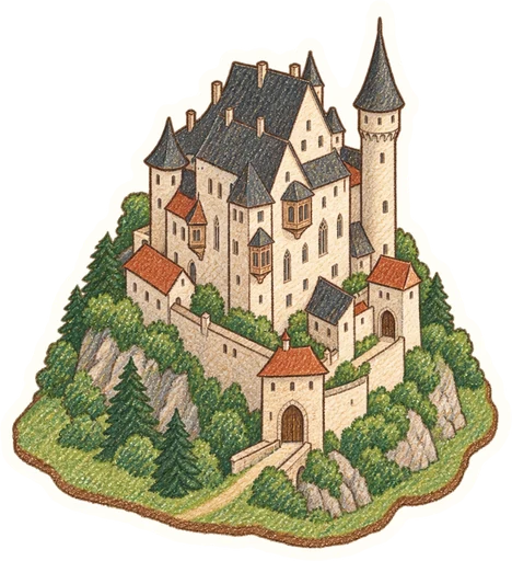 Hrad Pernštejn, kreslená vystřihovánka