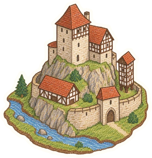 Hrad Seeberg (Ostroh), kreslená vystřihovánka
