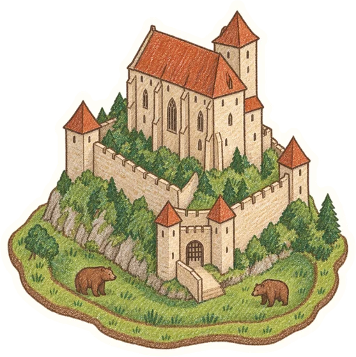 Hrad Točník a medvědi v příkopu, kreslená vystřihovánka