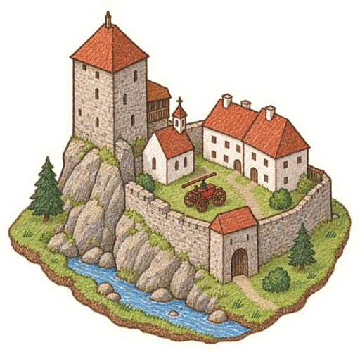 Hrad Vildštejn a Muzeum hasičské techniky, kreslená vystřihovánka