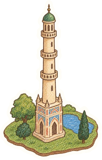 Minaret v Lednici, kreslená vystřihovánka