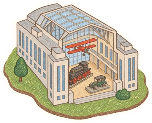 Národní technické muzeum, kreslená vystřihovánka