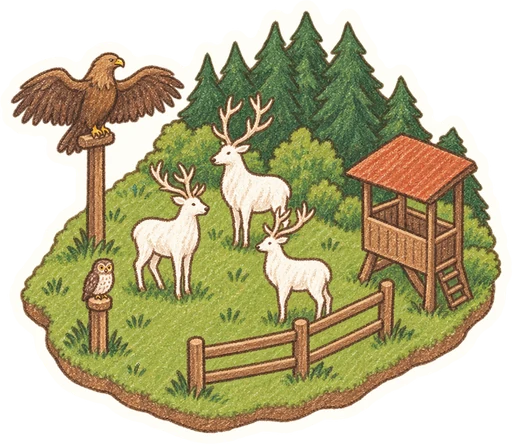 Obora Žleby – bílí jeleni a dravci, kreslená vystřihovánka