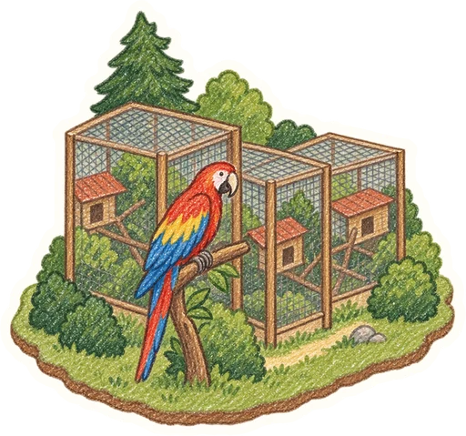 Papouščí zoologická zahrada Bošovice, kreslená vystřihovánka