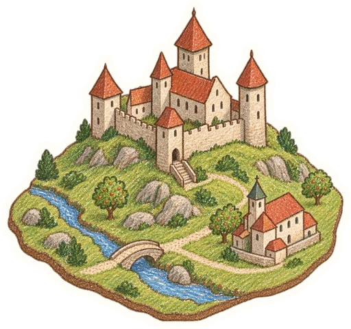 Bystřický park miniatur a Pohádková alej, kreslená vystřihovánka