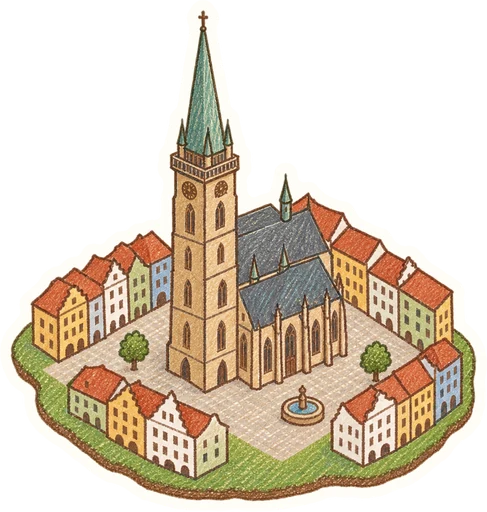 Plzeňská věž – věž katedrály sv. Bartoloměje, kreslená vystřihovánka