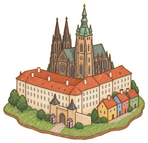 Pražský hrad a Zlatá ulička, kreslená vystřihovánka