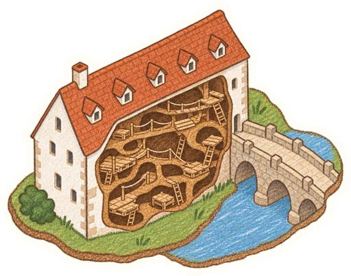 Sladovna Písek, kreslená vystřihovánka