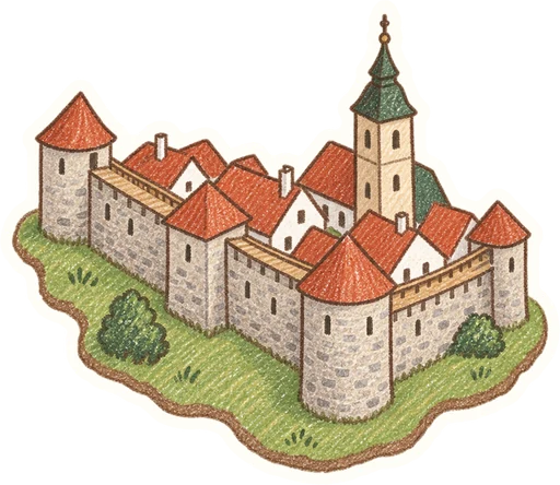 Středověké hradby Polička, kreslená vystřihovánka