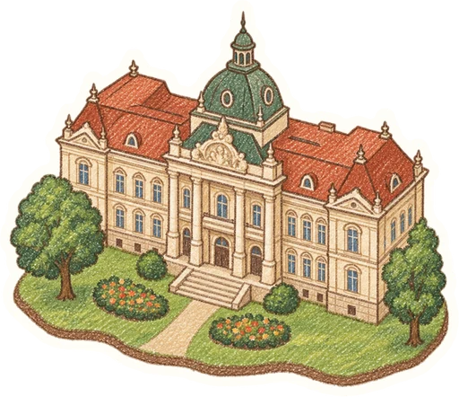 Slezské zemské muzeum – Historická výstavní budova v Opavě, kreslená vystřihovánka