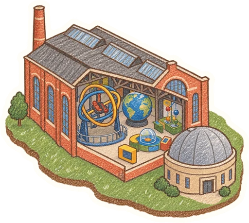 Techmania Science Center a 3D planetárium, kreslená vystřihovánka