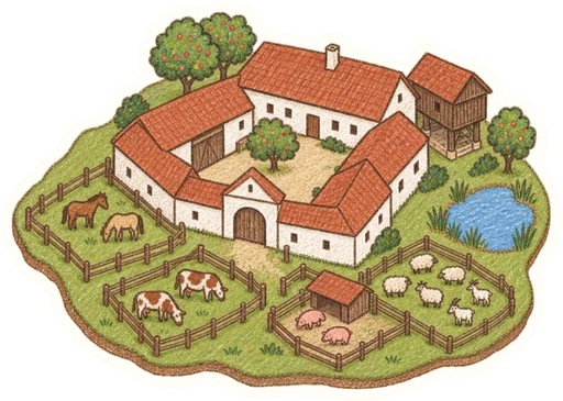 Toulcův dvůr – městský statek, kreslená vystřihovánka