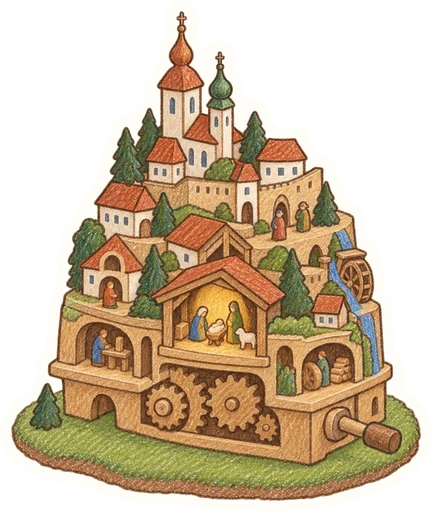 Třebechovický betlém – Třebechovické muzeum betlémů, kreslená vystřihovánka