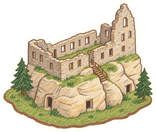 Skalní hrad Valečov, kreslená vystřihovánka
