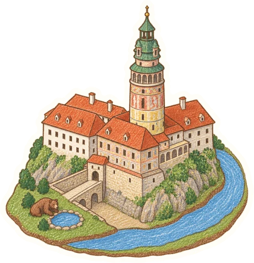 Státní hrad a zámek Český Krumlov, kreslená vystřihovánka