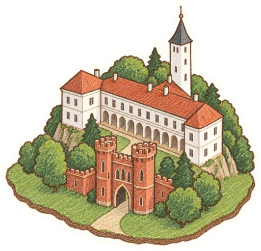 Zámek Hradec nad Moravicí (Bílý a Červený zámek), kreslená vystřihovánka