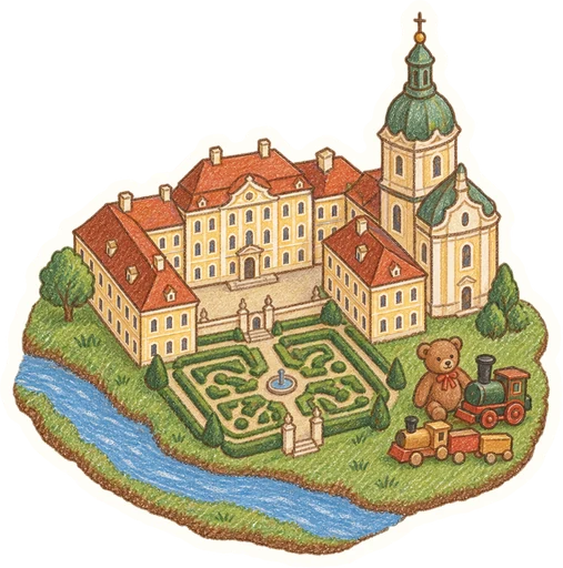 Státní zámek Jaroměřice nad Rokytnou a výstava Hračky z půdy, kreslená vystřihovánka