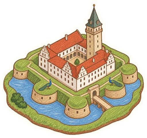 Zámek Pardubice a zámecké valy, kreslená vystřihovánka