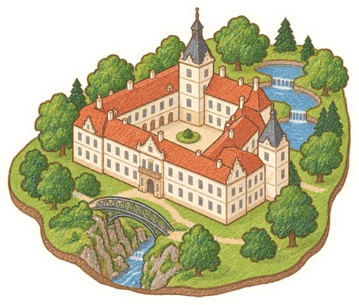Zámek Světlá nad Sázavou a zámecký park, kreslená vystřihovánka