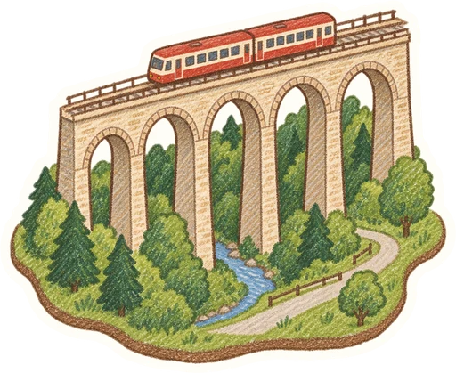Žampašský viadukt (Posázavský pacifik), kreslená vystřihovánka