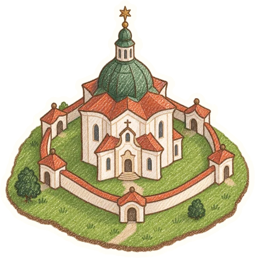 Poutní kostel sv. Jana Nepomuckého na Zelené hoře, kreslená vystřihovánka